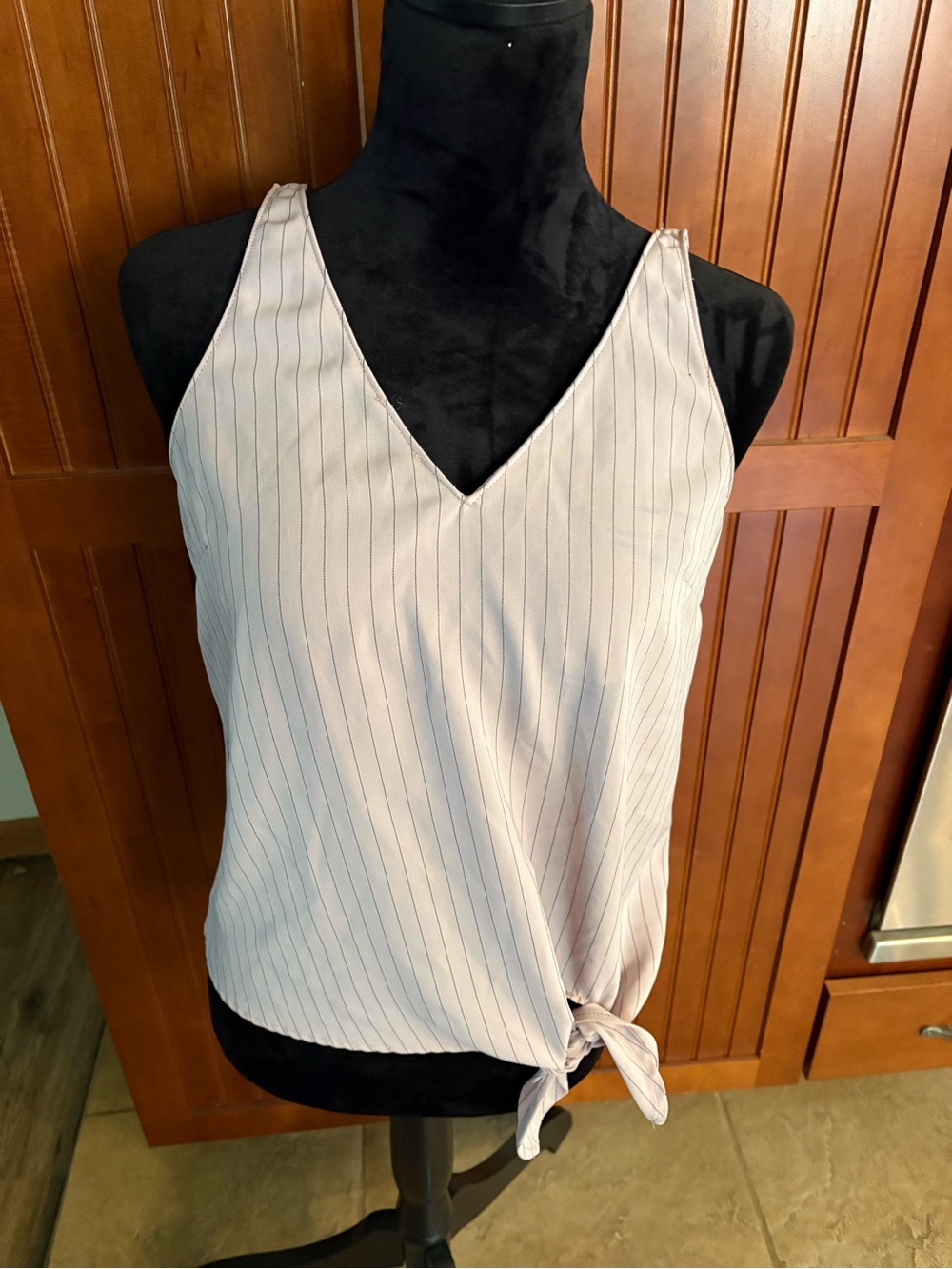 Dynamite Pinstripe V-Neck Tie-Hem Camisole
